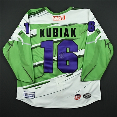 Jeff Kubiak - Worcester Railers - 2017-18 MARVEL Super Hero Night - Game-Worn Autographed Jersey