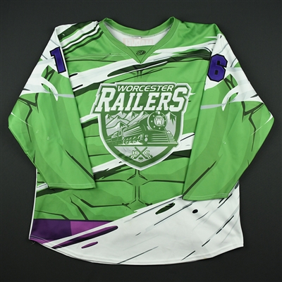 Jeff Kubiak - Worcester Railers - 2017-18 MARVEL Super Hero Night - Game-Worn Autographed Jersey