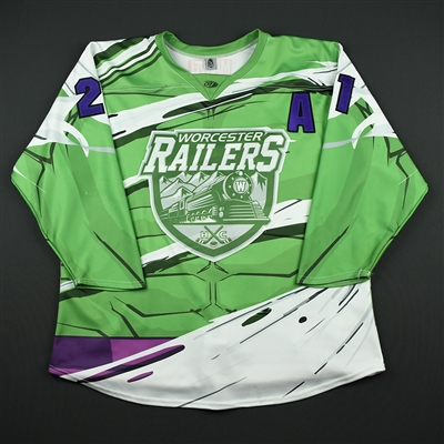 Chris Langkow - Worcester Railers - 2017-18 MARVEL Super Hero Night - Game-Worn Autographed Jersey w/A