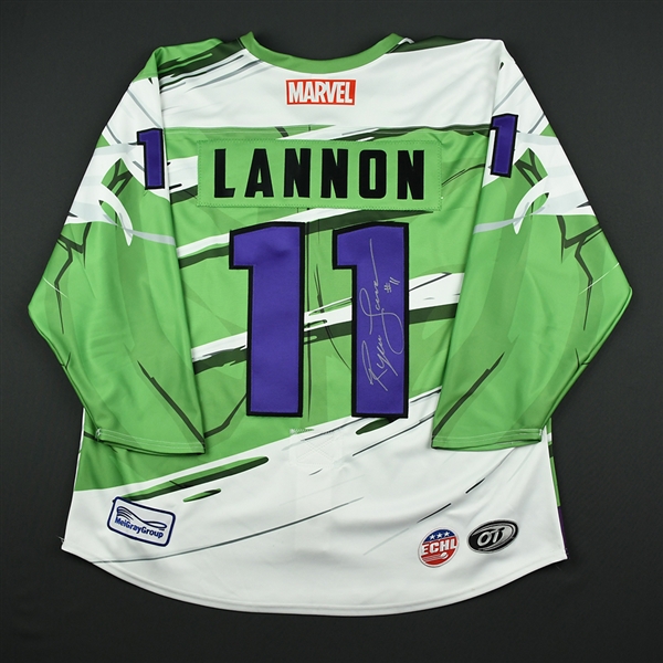 Ryan Lannon - Worcester Railers - 2017-18 MARVEL Super Hero Night - Game-Worn Autographed Jersey