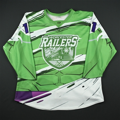 Ryan Lannon - Worcester Railers - 2017-18 MARVEL Super Hero Night - Game-Worn Autographed Jersey