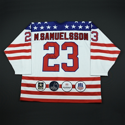 Mattias Samuelsson - 2018 U.S. National Under-18 Development Team - Military Appreciation Game-Worn Autographed Jersey w/C