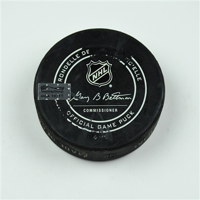 Erik Gudbranson - Vancouver Canucks - Goal Puck - January 12, 2018 vs. Columbus Blue Jackets (Blue Jackets Logo)