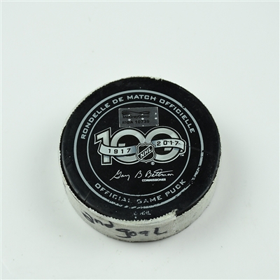 David Backes - Boston Bruins - Goal Puck - December 7, 2017 vs. Arizona Coyotes (Bruins Logo)