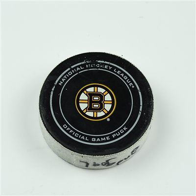 David Backes - Boston Bruins - Goal Puck - December 7, 2017 vs. Arizona Coyotes (Bruins Logo)