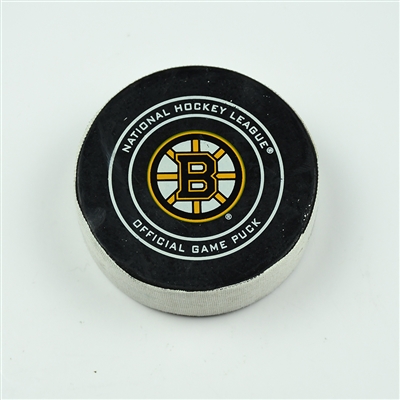 Teuvo Teravainen - Carolina Hurricanes - Goal Puck - February 27, 2018 vs. Boston Bruins (Bruins Logo)