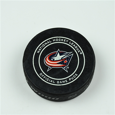 Seth Jones - Columbus Blue Jackets - Goal Puck - March 22, 2018 vs. Florida Panthers (Blue Jackets Logo)