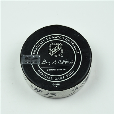 Nico Hischier - New Jersey Devils - Goal Puck - March 14, 2018 vs. Vegas Golden Knights (Golden Knights Logo)
