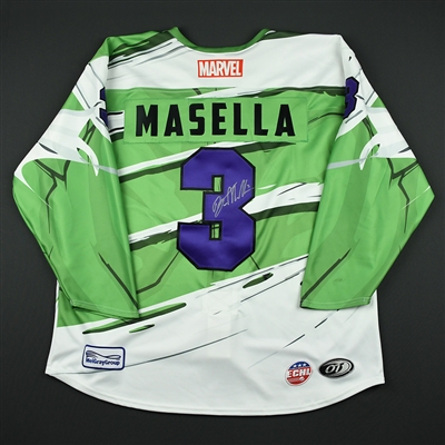 Ben Masella - Worcester Railers - 2017-18 MARVEL Super Hero Night - Game-Worn Autographed Jersey