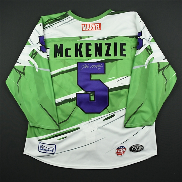 Kyle McKenzie - Worcester Railers - 2017-18 MARVEL Super Hero Night - Game-Worn Autographed Jersey