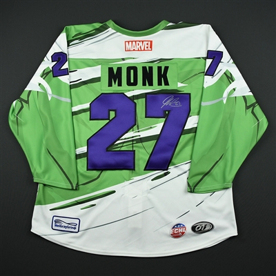 Josh Monk - Worcester Railers - 2017-18 MARVEL Super Hero Night - Game-Issued Autographed Jersey