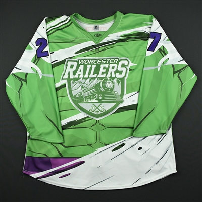 Josh Monk - Worcester Railers - 2017-18 MARVEL Super Hero Night - Game-Issued Autographed Jersey