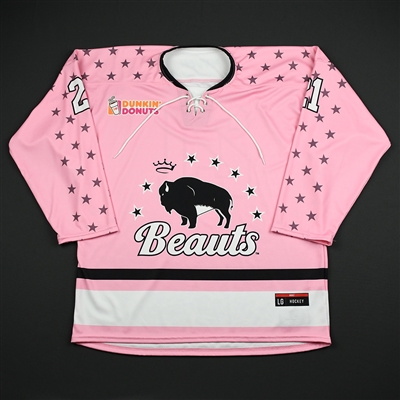 No Name on Back #21 - Buffalo Beauts - Game-Issued Strides for the Cure Jersey - Jan. 20, 2018