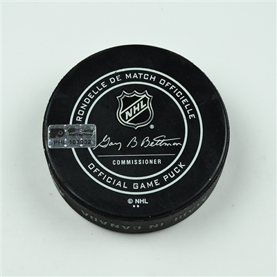 Claude Giroux - Philadelphia Flyers - Goal Puck - April 1, 2018 vs. Boston Bruins (Flyers Logo) - Game-Winning Goal (OT)