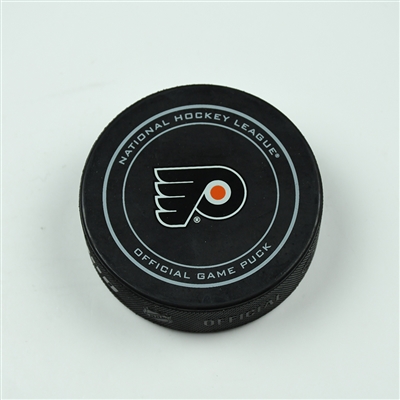 Sean Couturier (Giroux 400th NHL Career Assist) - Philadelphia Flyers - Goal Puck - October 17, 2017 vs. Florida Panthers (Flyers Logo)