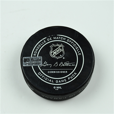 David Pastrnak - Boston Bruins - Goal Puck - April 1, 2018 vs. Philadelphia Flyers (Flyers Logo)