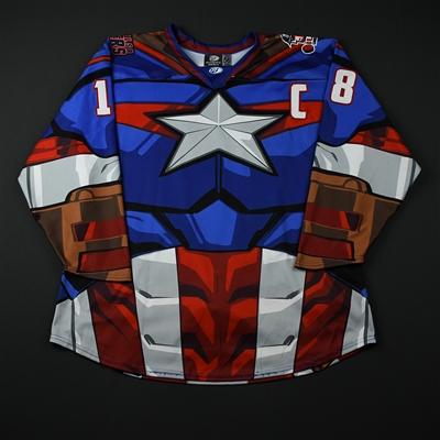 Adam Pleskach - Tulsa Oilers - 2017-18 MARVEL Super Hero Night - Game-Worn Autographed Jersey w/C