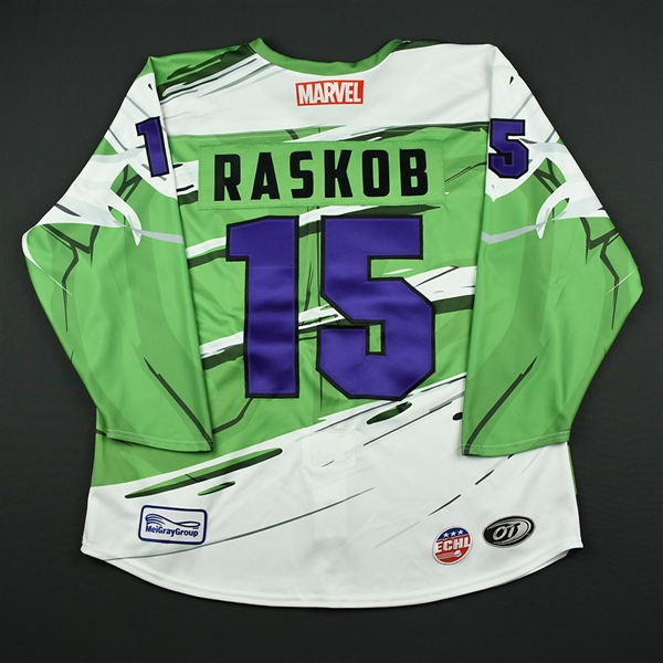 Willie Raskob - Worcester Railers - 2017-18 MARVEL Super Hero Night - Game-Issued Jersey