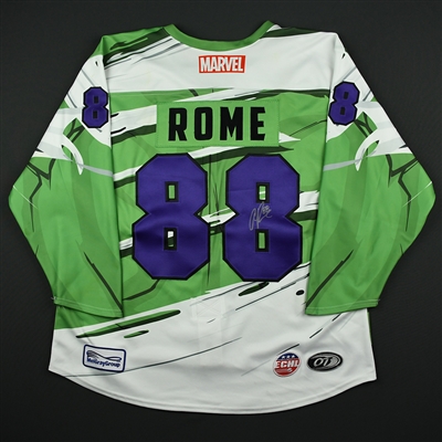 Ashton Rome - Worcester Railers - 2017-18 MARVEL Super Hero Night - Game-Worn Autographed Jersey w/C