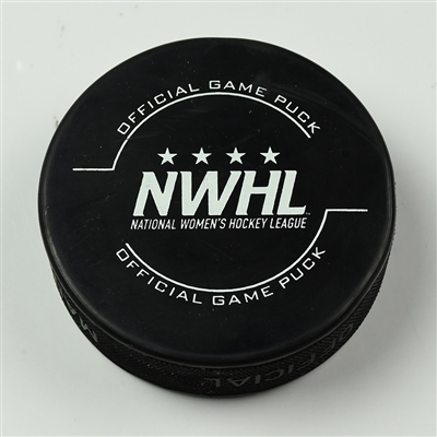 Rebecca Russo - Metropolitan Riveters - Goal Puck - March 18, 2018 vs. Connecticut Whale (Isobel Cup Playoffs Logo) - Isobel Cup Semi-Final