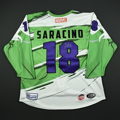 Nick Saracino - Worcester Railers - 2017-18 MARVEL Super Hero Night - Game-Issued Autographed Jersey