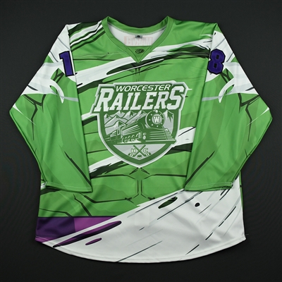 Nick Saracino - Worcester Railers - 2017-18 MARVEL Super Hero Night - Game-Issued Autographed Jersey