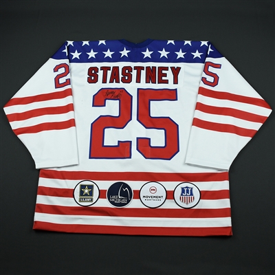 Spencer Stastney - 2018 U.S. National Under-18 Development Team - Military Appreciation Game-Worn Autographed Jersey