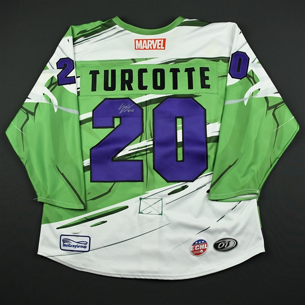 Yanick Turcotte - Worcester Railers - 2017-18 MARVEL Super Hero Night - Game-Worn Autographed Jersey