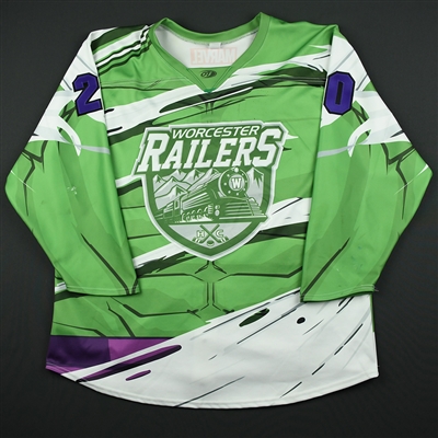Yanick Turcotte - Worcester Railers - 2017-18 MARVEL Super Hero Night - Game-Worn Autographed Jersey