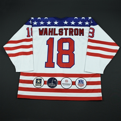 Oliver Wahlstrom - 2018 U.S. National Under-18 Development Team - Military Appreciation Game-Worn Autographed Jersey