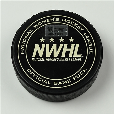 Janine Weber - New York Riveters - Goal Puck - March 17, 2017 vs. Buffalo Beauts (New York Riveters Logo) - Isobel Cup Semi-Final