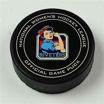 Janine Weber - New York Riveters - Goal Puck - March 17, 2017 vs. Buffalo Beauts (New York Riveters Logo) - Isobel Cup Semi-Final