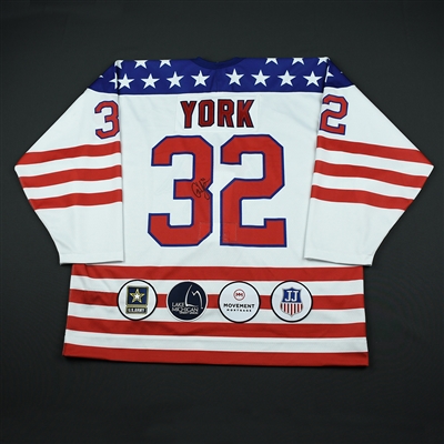 Cam York - 2018 U.S. National Under-18 Development Team - Military Appreciation Game-Worn Autographed Jersey