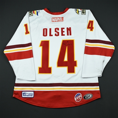 Ryan Olsen - Colorado Eagles - 2017-18 MARVEL Super Hero Night - Game-Worn Autographed Jersey 