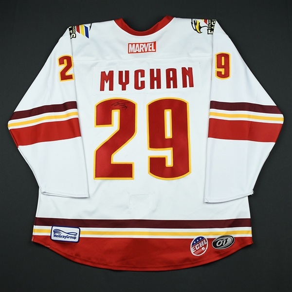 Jesse Mychan - Colorado Eagles - 2017-18 MARVEL Super Hero Night - Game-Worn Autographed Jersey 