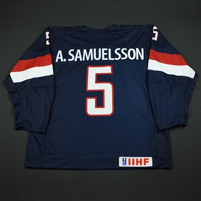 Adam Samuelsson - 2018 U.S. National Under-18 IIHF Men's World Championship - Game-Worn Blue Jersey