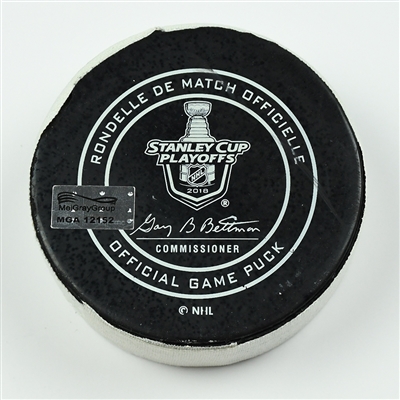 Sven Andrighetto - Colorado Avalanche - Goal Puck - April 20, 2018 vs. Nsh. Predators (Predators Logo) - 2018 Stanley Cup Playoffs - Round 1 Game 5