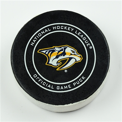 Sven Andrighetto - Colorado Avalanche - Goal Puck - April 20, 2018 vs. Nsh. Predators (Predators Logo) - 2018 Stanley Cup Playoffs - Round 1 Game 5