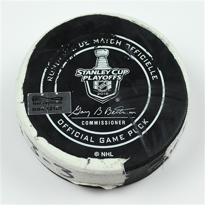 Oliver Bjorkstrand - Columbus Blue Jackets - Goal Puck - April 21, 2018 vs. Wash. Capitals (Capitals Logo) - 2018 Stanley Cup Playoffs - Round 1 Game 5