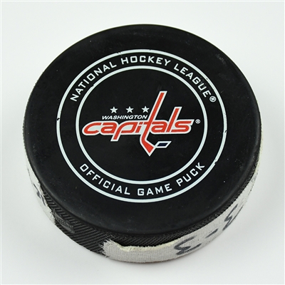 Oliver Bjorkstrand - Columbus Blue Jackets - Goal Puck - April 21, 2018 vs. Wash. Capitals (Capitals Logo) - 2018 Stanley Cup Playoffs - Round 1 Game 5
