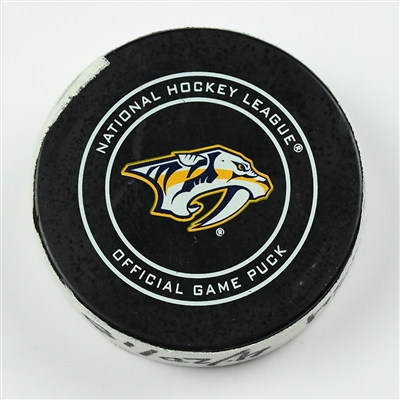 Nick Bonino - Nashville Predators - Goal Puck - April 20, 2018 vs. Col. Avalanche (Predators Logo) - 2018 Stanley Cup Playoffs - Round 1 Game 5