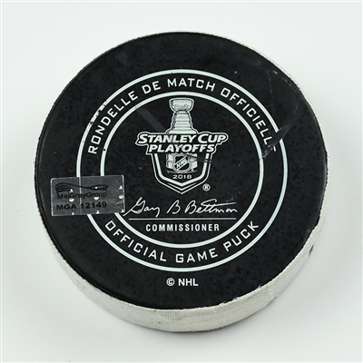Gabriel Bourque - Colorado Avalanche - Goal Puck - April 14, 2018 vs. Nsh. Predators (Predators Logo) - 2018 Stanley Cup Playoffs - Round 1 Game 2