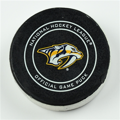 Gabriel Bourque - Colorado Avalanche - Goal Puck - April 14, 2018 vs. Nsh. Predators (Predators Logo) - 2018 Stanley Cup Playoffs - Round 1 Game 2