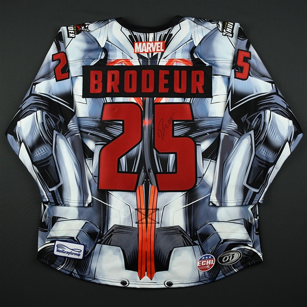 Mathieu Brodeur - Adirondack Thunder - 2017-18 MARVEL Super Hero Night - Game-Worn Autographed Jersey w/A