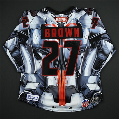 Dennis Brown - Tulsa Oilers - 2017-18 MARVEL Ultron Super Hero Night - Game-Worn Autographed 1st Period Only Jersey