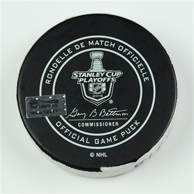 Brent Burns - San Jose Sharks - Goal Puck - April 28, 2018 vs. Vegas Golden Knights (Golden Knights Logo) - 2018 Stanley Cup Playoffs - Round 2 Game 2