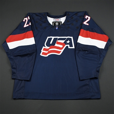 Cole Caufield - 2018 U.S. National Under-18 IIHF Mens World Championship - Game-Worn Blue Jersey