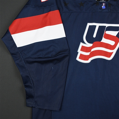 Cole Caufield - 2018 U.S. National Under-18 IIHF Men's World Championship - Game-Worn Blue Jersey