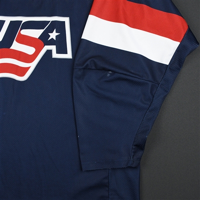 Cole Caufield - 2018 U.S. National Under-18 IIHF Men's World Championship - Game-Worn Blue Jersey