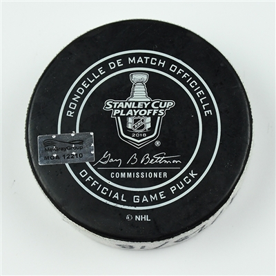 Logan Couture - San Jose Sharks - Goal Puck - April 28, 2018 vs. Vegas Golden Knights (Golden Knights Logo) - 2018 Stanley Cup Playoffs - Round 2 Game 2